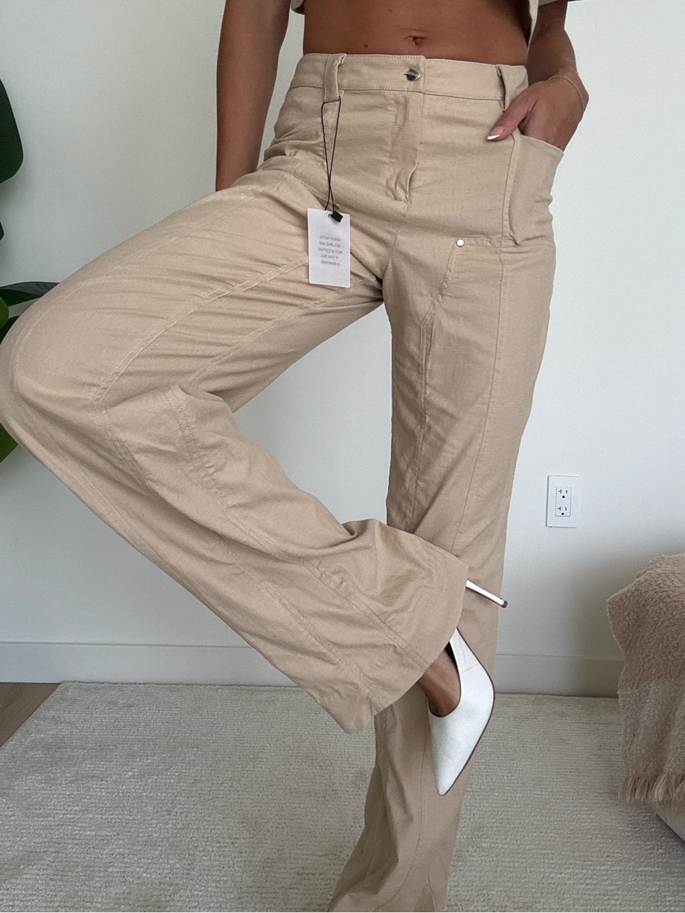 Camila Coelho Beige Wide-Leg Utility Pants
